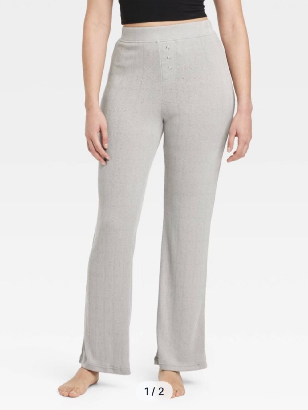 Auden XL Womens Boxer Pants Straight Leg Pointelle Mid Rise Heather Gray